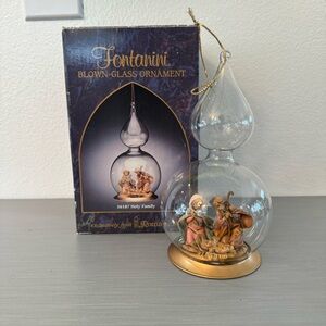 Vintage Fontanini Holy Family clear Glass Christmas Ornament with Gold Accent